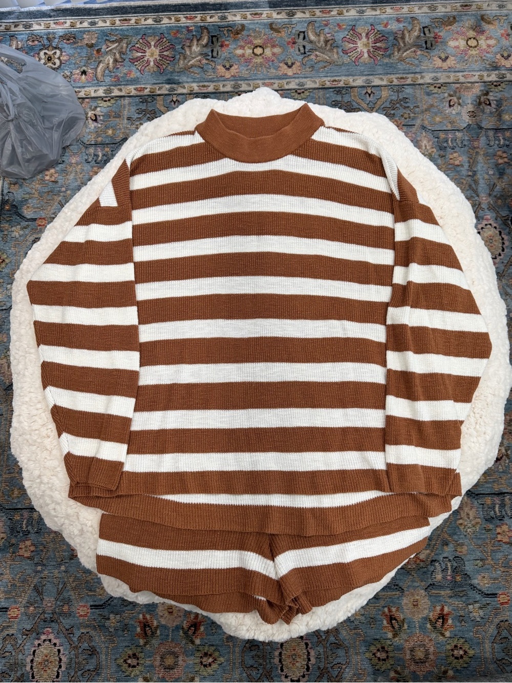 Free People Brown and Tan Striped Sweater Set- sweater and matching shorts